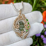Moldavite and Chrome Diopside Pendant