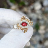 Size 7.5 Red Coral and Emerald Ring