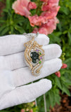 Moldavite, Amethyst, and Chrome Diopside Pendant