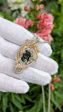 Moldavite, Amethyst, and Chrome Diopside Pendant