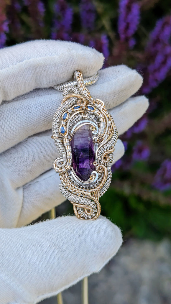 Brandberg Amethyst and Sapphire Pendant