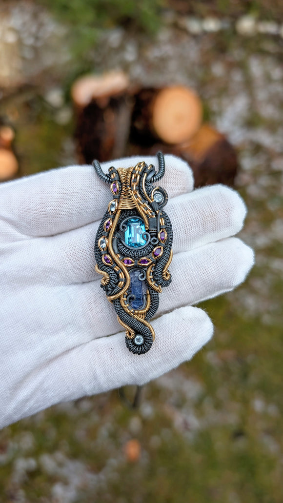 Blue Zircon and Tanzanite Pendant