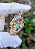Ethiopian Opal, Hessonite Garnet, Amethyst, and Chrome Diopside Pendant