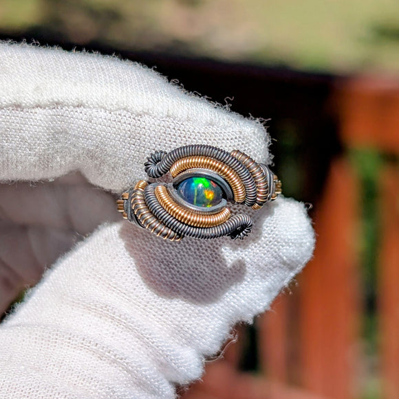 Size 7.5 Ethiopian Opal and Garnet Ring