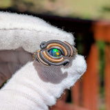 Size 7.5 Ethiopian Opal and Garnet Ring