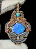 Labradorite, Turquoise, Amethyst, and Swiss Blue Topaz Pendant