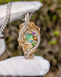 Ethiopian Opal, Hessonite Garnet, Amethyst, and Chrome Diopside Pendant