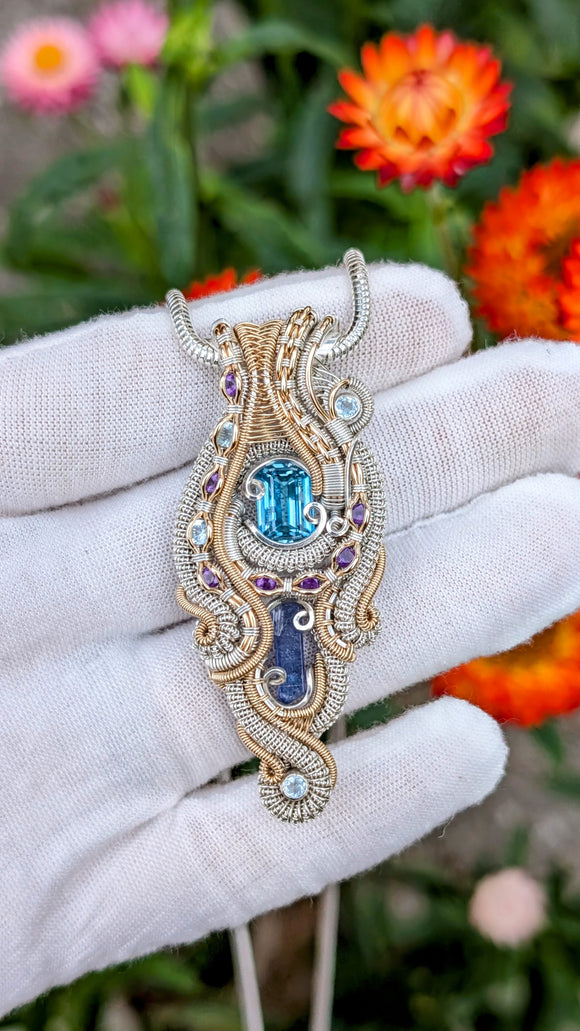 Blue Zircon and Tanzanite Pendant