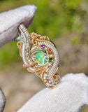 Ethiopian Opal, Hessonite Garnet, Amethyst, and Chrome Diopside Pendant