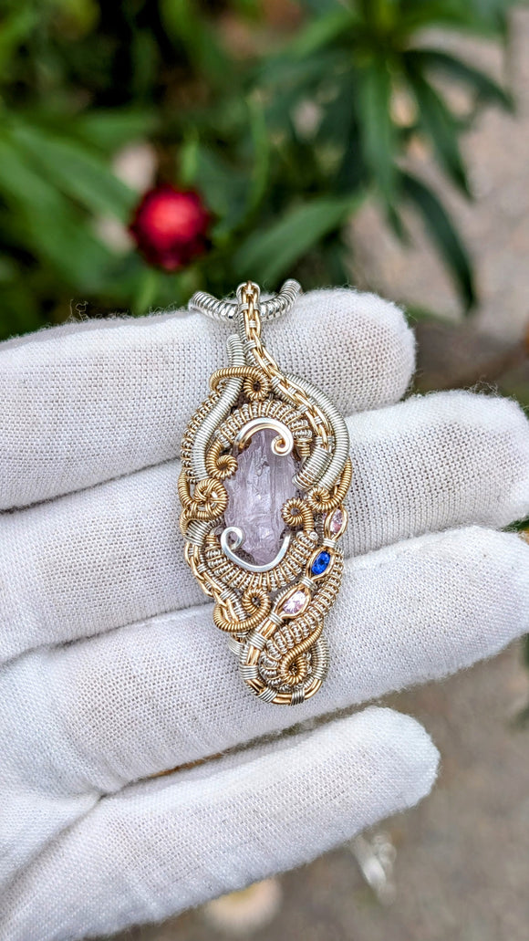 Kunzite, Pink Sapphire, and Kyanite Pendant