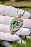 Ammolite, Sapphire, and Amethyst Pendant
