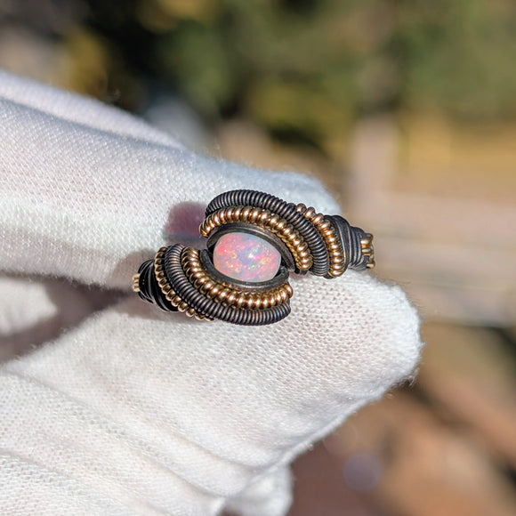 Size 8.5 Ethiopian Opal and Rainbow Moonstone Ring