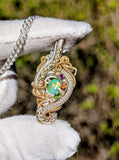 Ethiopian Opal, Hessonite Garnet, Amethyst, and Chrome Diopside Pendant