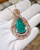 Malachite, Amethyst, and Swiss Blue Topaz Pendant
