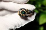 Size 11 Black Ethiopian Opal and Garnet Ring