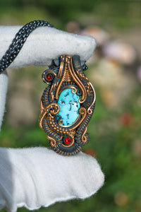 Turquoise and Garnet Pendant