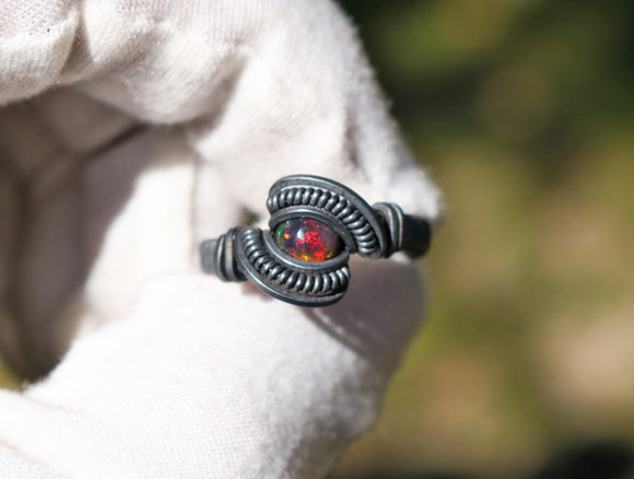 Size 9 Black Ethiopian Opal Ring