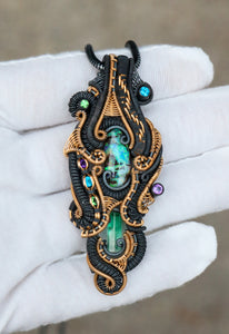 Australian Boulder Opal and Emerald Pendant