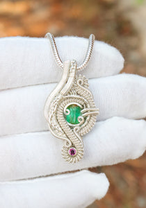Emerald and Rhodolite Garnet Pendant