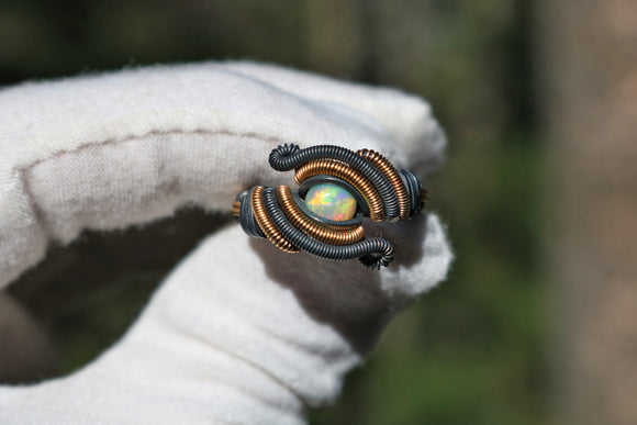 Size 7 Ethiopian Opal and Rainbow Moonstone Ring