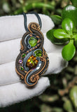 Fire Agate, Peridot, Amethyst, and Chrome Diopside Pendant